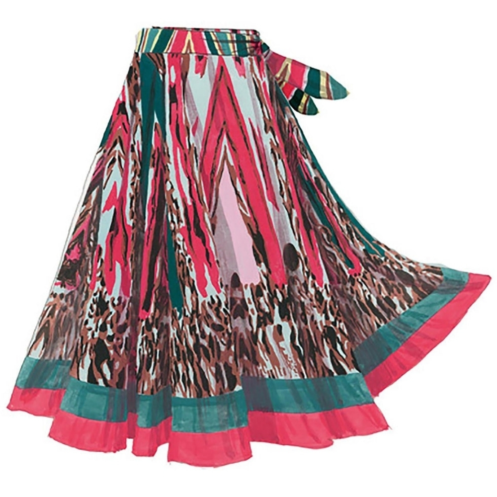 J Peterman Animal Print Cotton Lined A-line Full Flowy Midi Belted Skirt 12 M